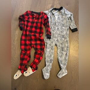 6/$12 Carter's Red Plaid and Gray Animal Print Footies